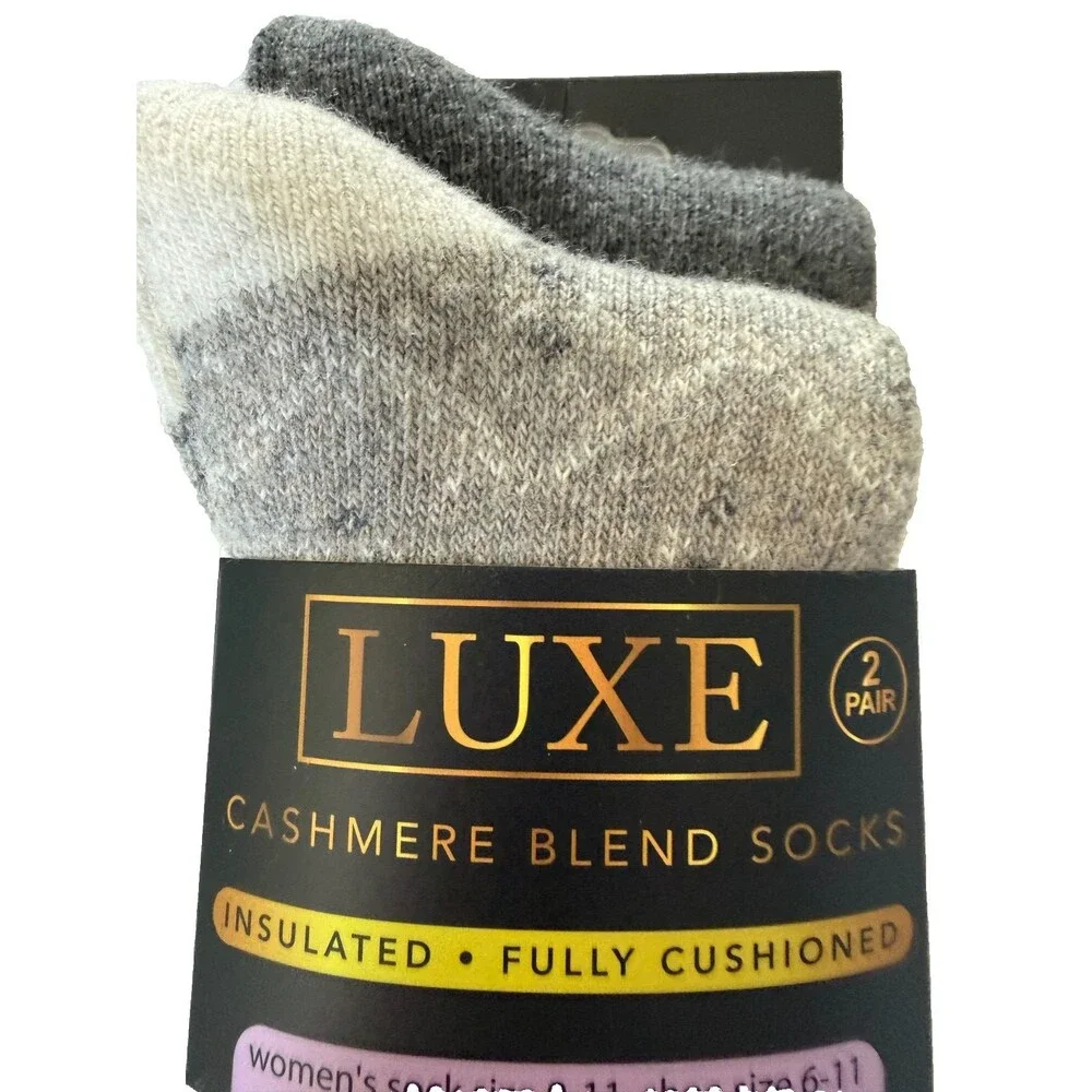 Luxe Cashmere Blend Ladies Reindeer Socks Gray 2 Pair Stocking Stuffer